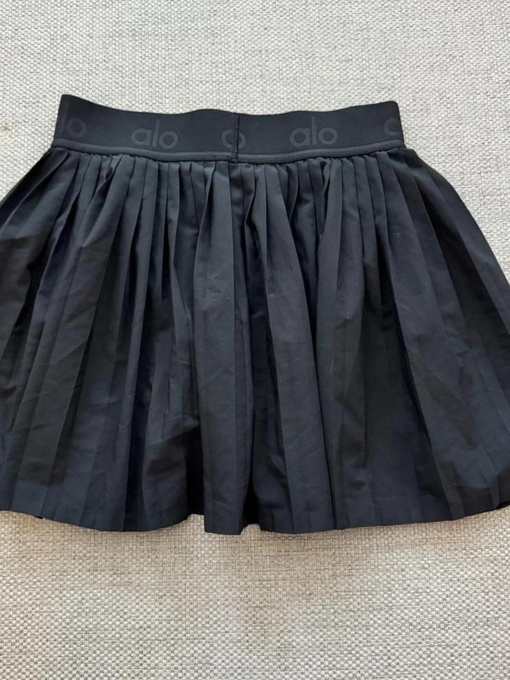 ALO Yoga Black Pleated Skater Skirt with Branded Waistband